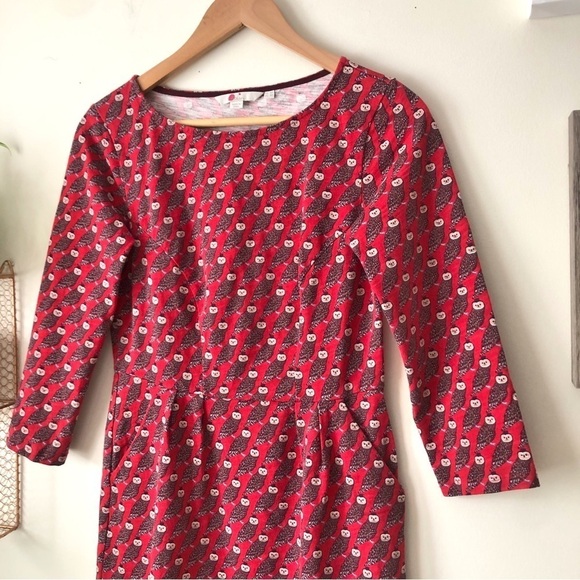 Boden Poinsettia Regal Owl Penny Jersey Knit Dress With Pockets 100% Cotton 4P - Picture 5 of 12